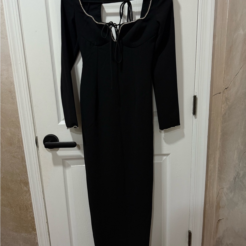 House of CB Black Long Sleeve Dress with Sequined Trim